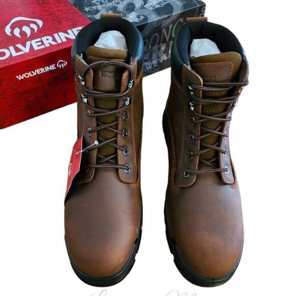 Wolverine Chainhand Ep Work Safety Leather Boots Midcalf Brown Lace Up Men's 12M - Picture 2 of 11